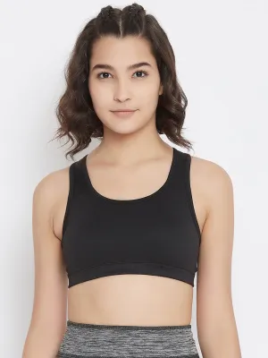 JUMP USA Black Solid Non-Wired Non Padded Sports Bra