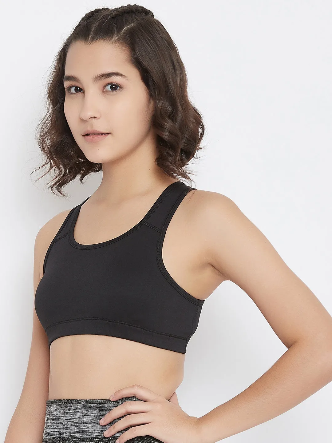 JUMP USA Black Solid Non-Wired Non Padded Sports Bra