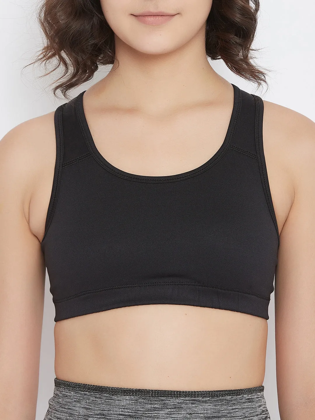 JUMP USA Black Solid Non-Wired Non Padded Sports Bra