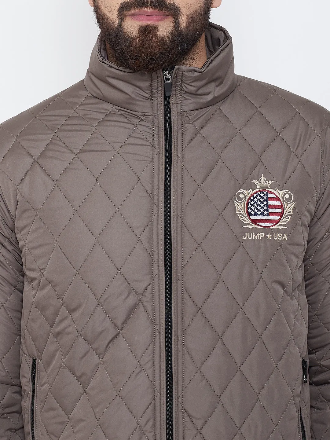 JUMP USA Men Brown Design Casual Quilted Jacket