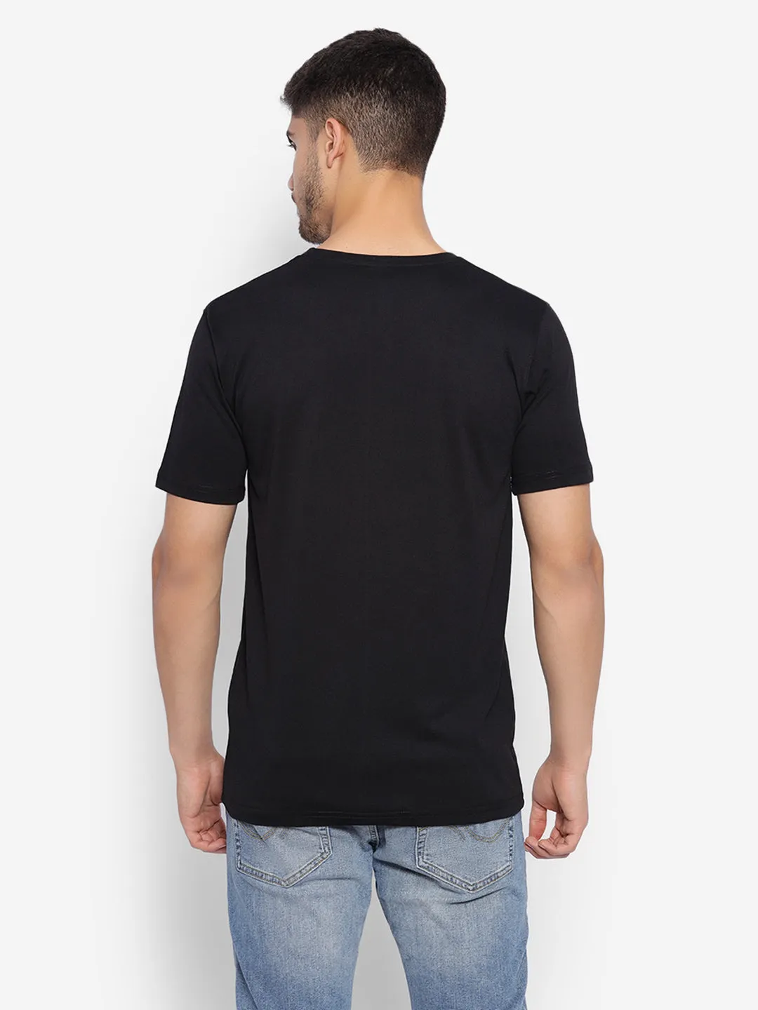 JUMP USA Unisex Black Solid Cotton Round Neck Printed T-Shirt