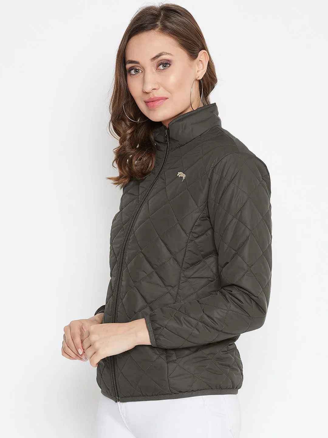 JUMP USA Women Olive Casual Quilted Jacket