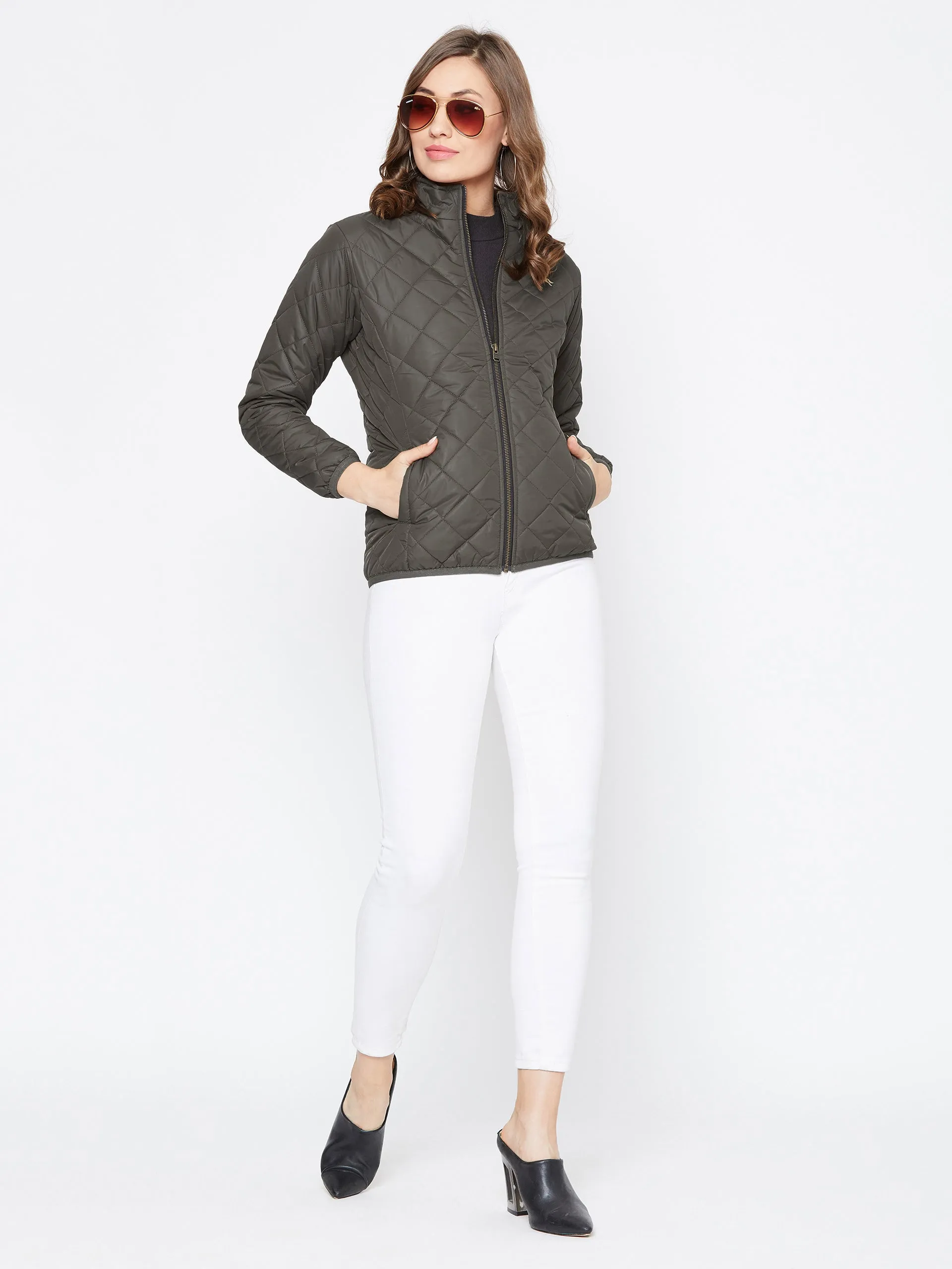 JUMP USA Women Olive Casual Quilted Jacket