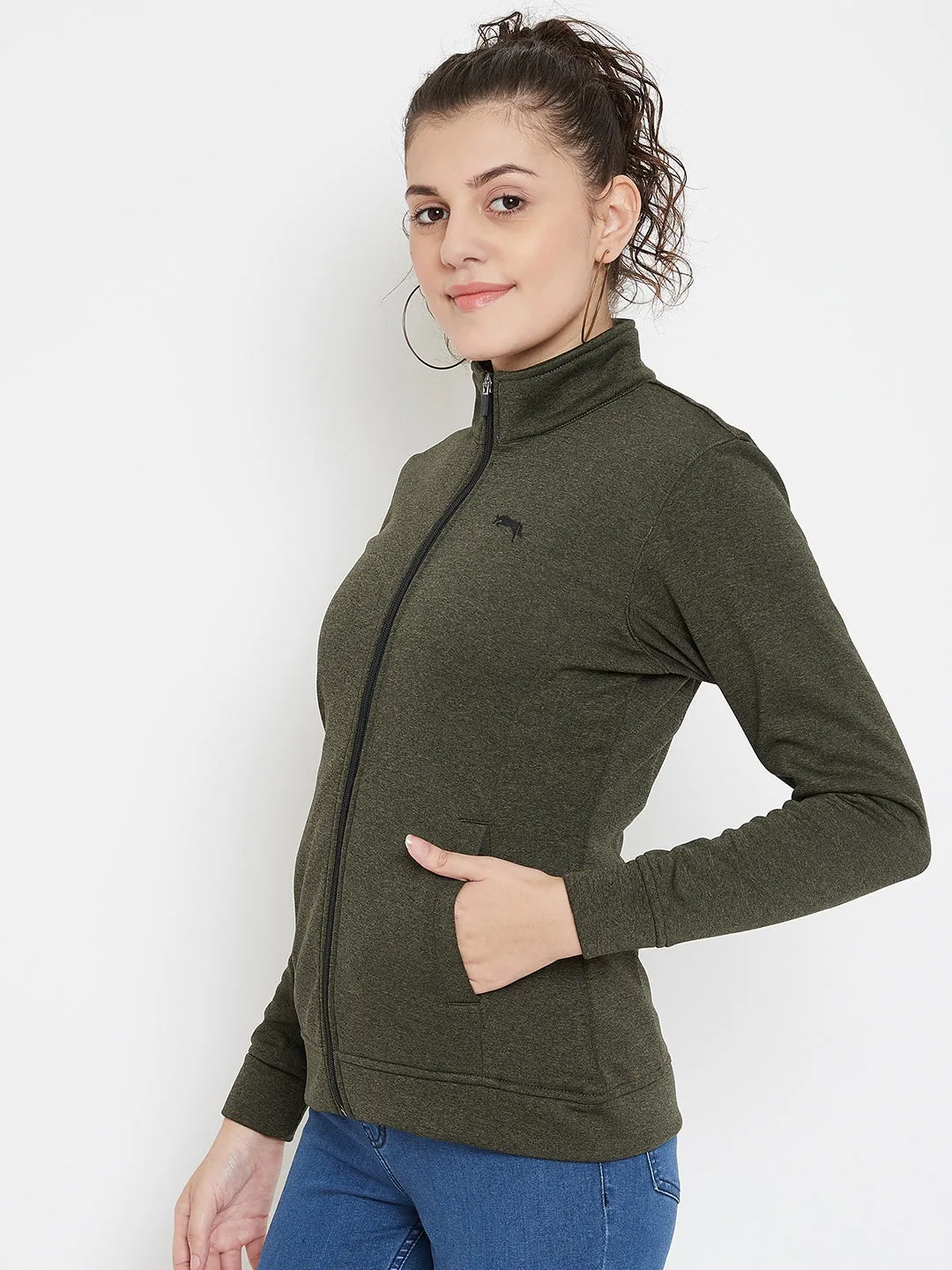 JUMP USA Women Solid Olive Active wear Jacket