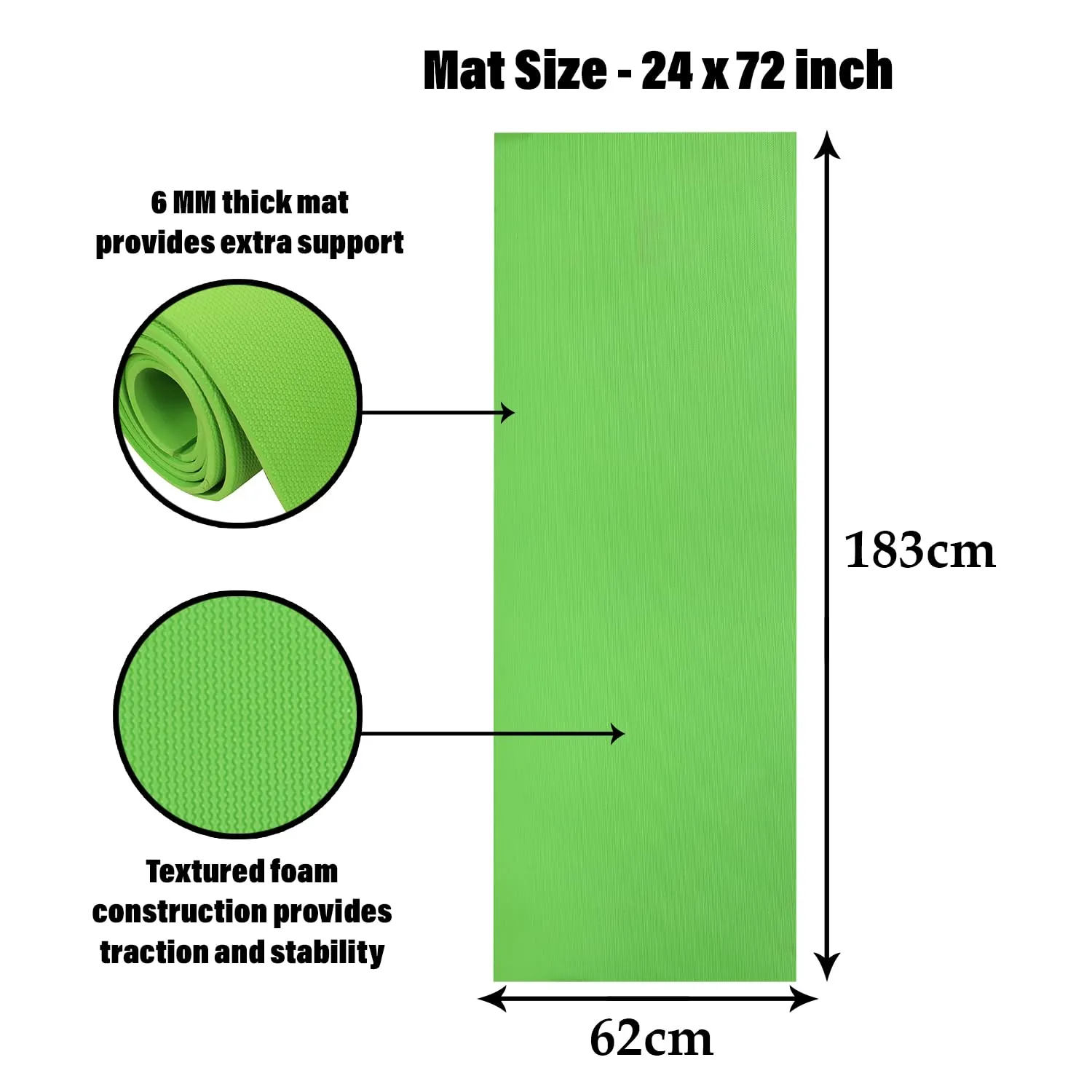 Kuber Industries Yoga Mat | Eva Foam Workout Mat | Anti-Skid Floor Exercise Mat | Carpet Mat for Gym-Fitness | Yoga Mat for Women | Yoga Mat for Men | 6 MM | Green