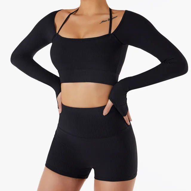 Long Sleeve Yoga With Chest Pads Quick Dry Fitness Clothes Gym Tight Sports Yoga Crop Top