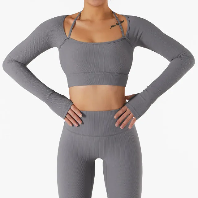 Long Sleeve Yoga With Chest Pads Quick Dry Fitness Clothes Gym Tight Sports Yoga Crop Top