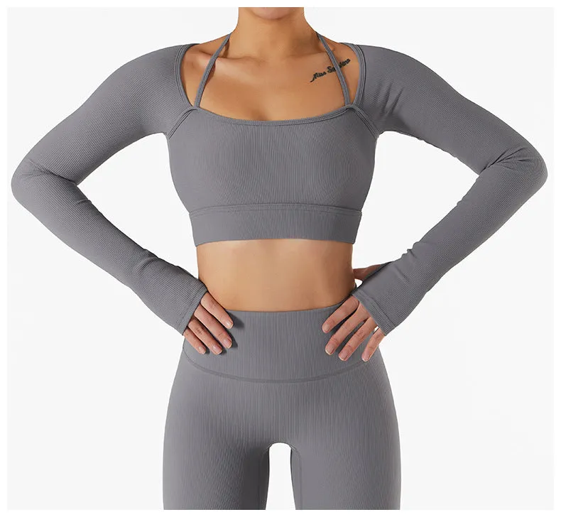 Long Sleeve Yoga With Chest Pads Quick Dry Fitness Clothes Gym Tight Sports Yoga Crop Top