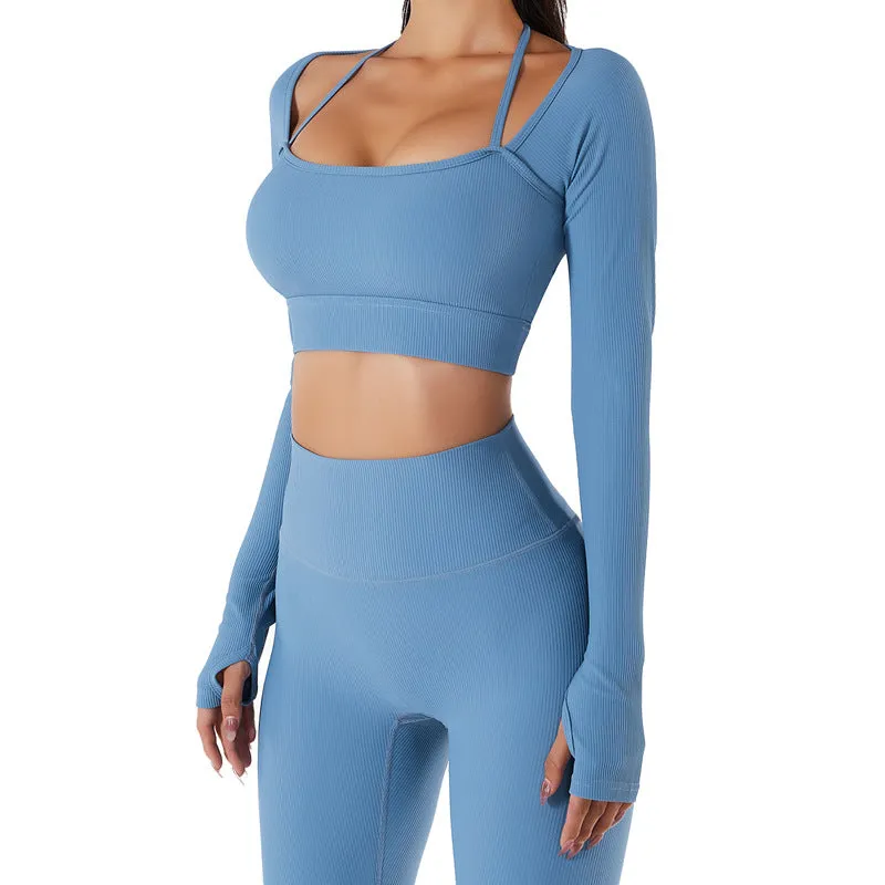 Long Sleeve Yoga With Chest Pads Quick Dry Fitness Clothes Gym Tight Sports Yoga Crop Top