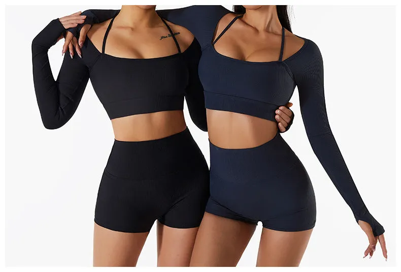 Long Sleeve Yoga With Chest Pads Quick Dry Fitness Clothes Gym Tight Sports Yoga Crop Top