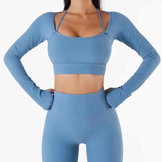 Long Sleeve Yoga With Chest Pads Quick Dry Fitness Clothes Gym Tight Sports Yoga Crop Top