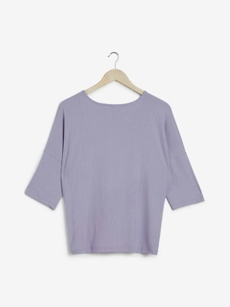 LOV Lilac Knitted Deni Top