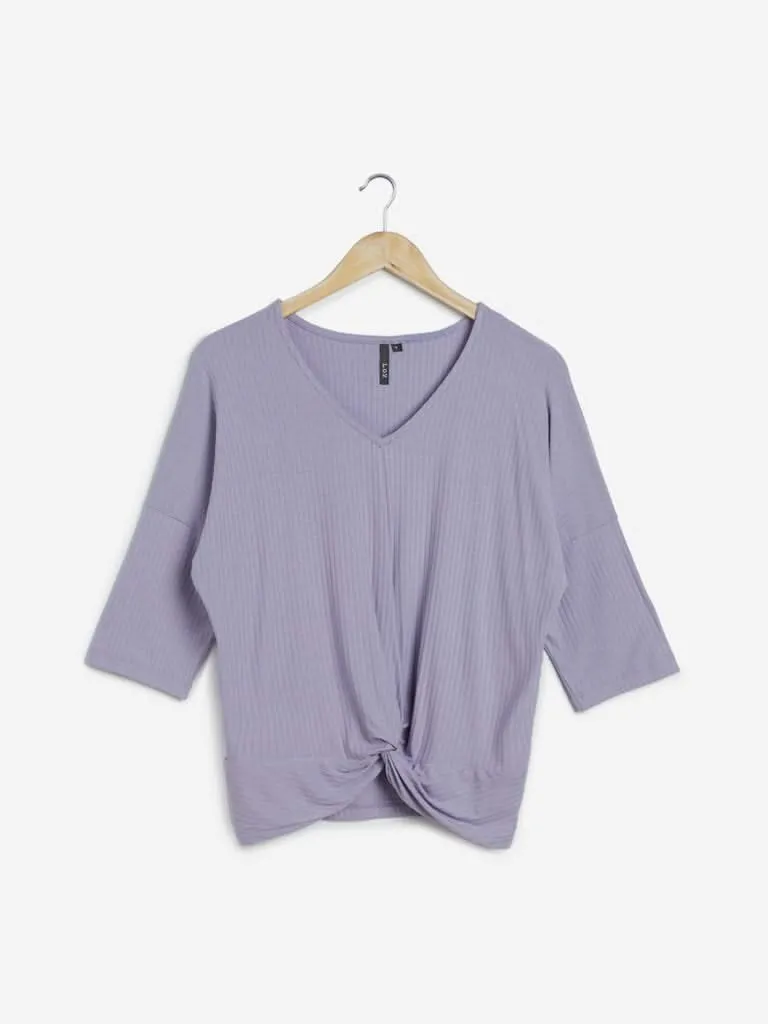 LOV Lilac Knitted Deni Top