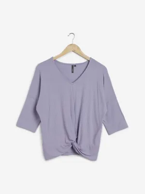 LOV Lilac Knitted Deni Top