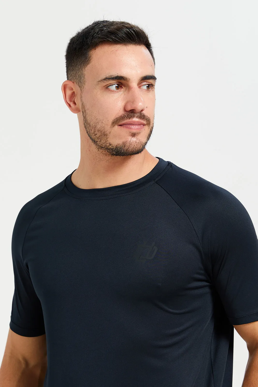 Men Black Printed Short Sleeve Active T-Shirt