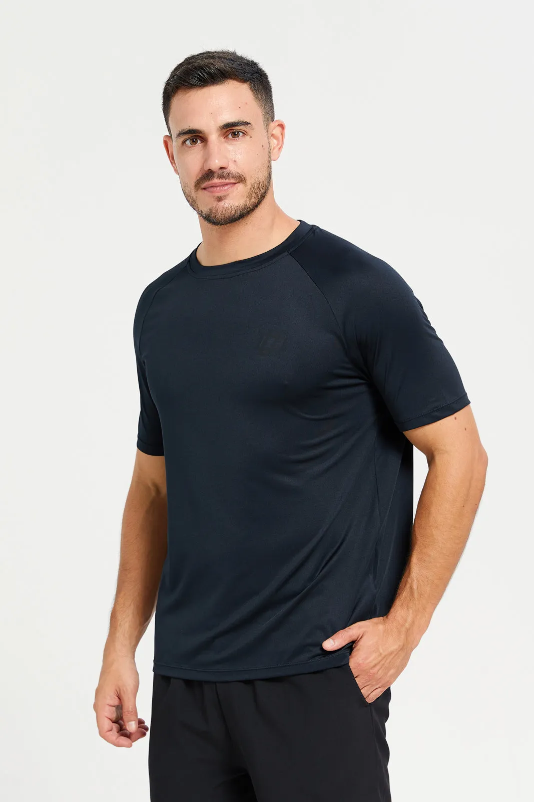 Men Black Printed Short Sleeve Active T-Shirt