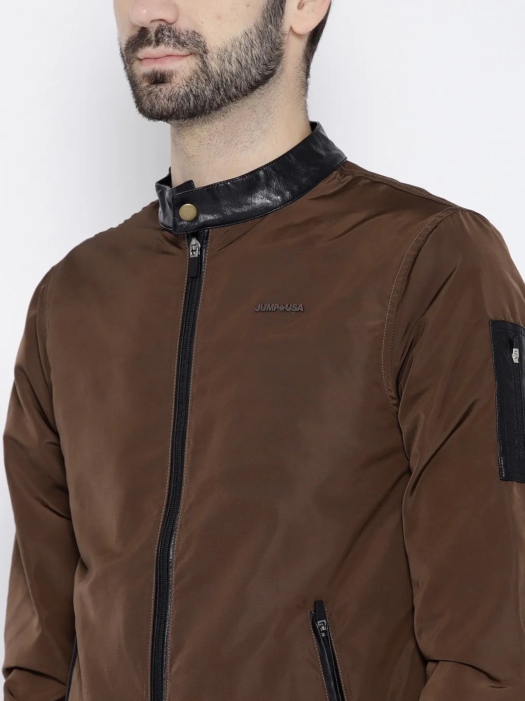 Men Copper Solid Open Front Jacket