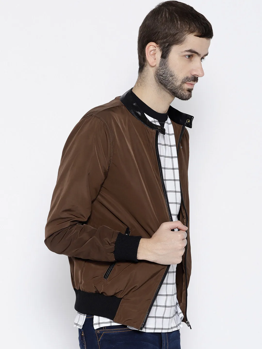 Men Copper Solid Open Front Jacket