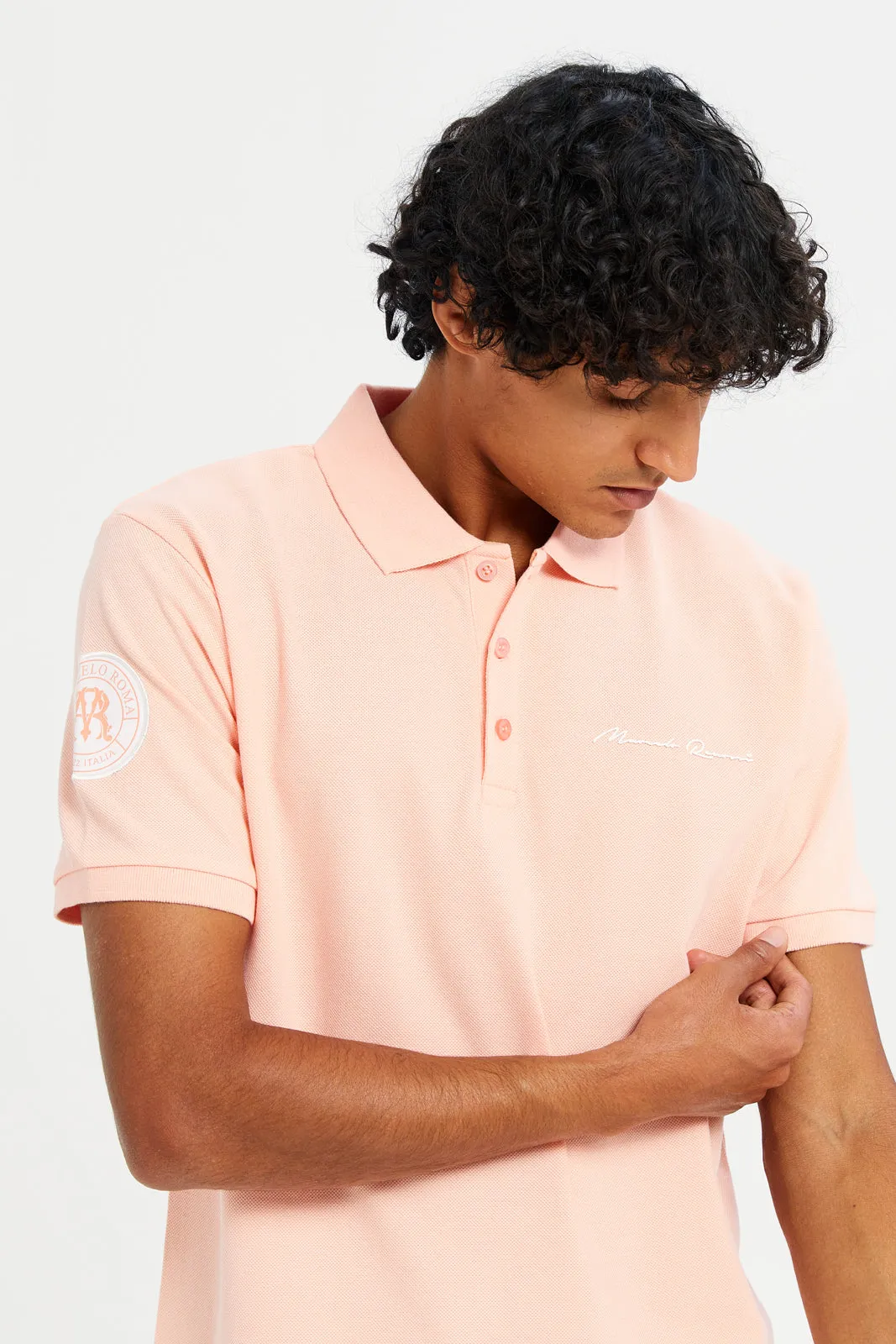 Men Orange Sports Varsity Polo Shirt