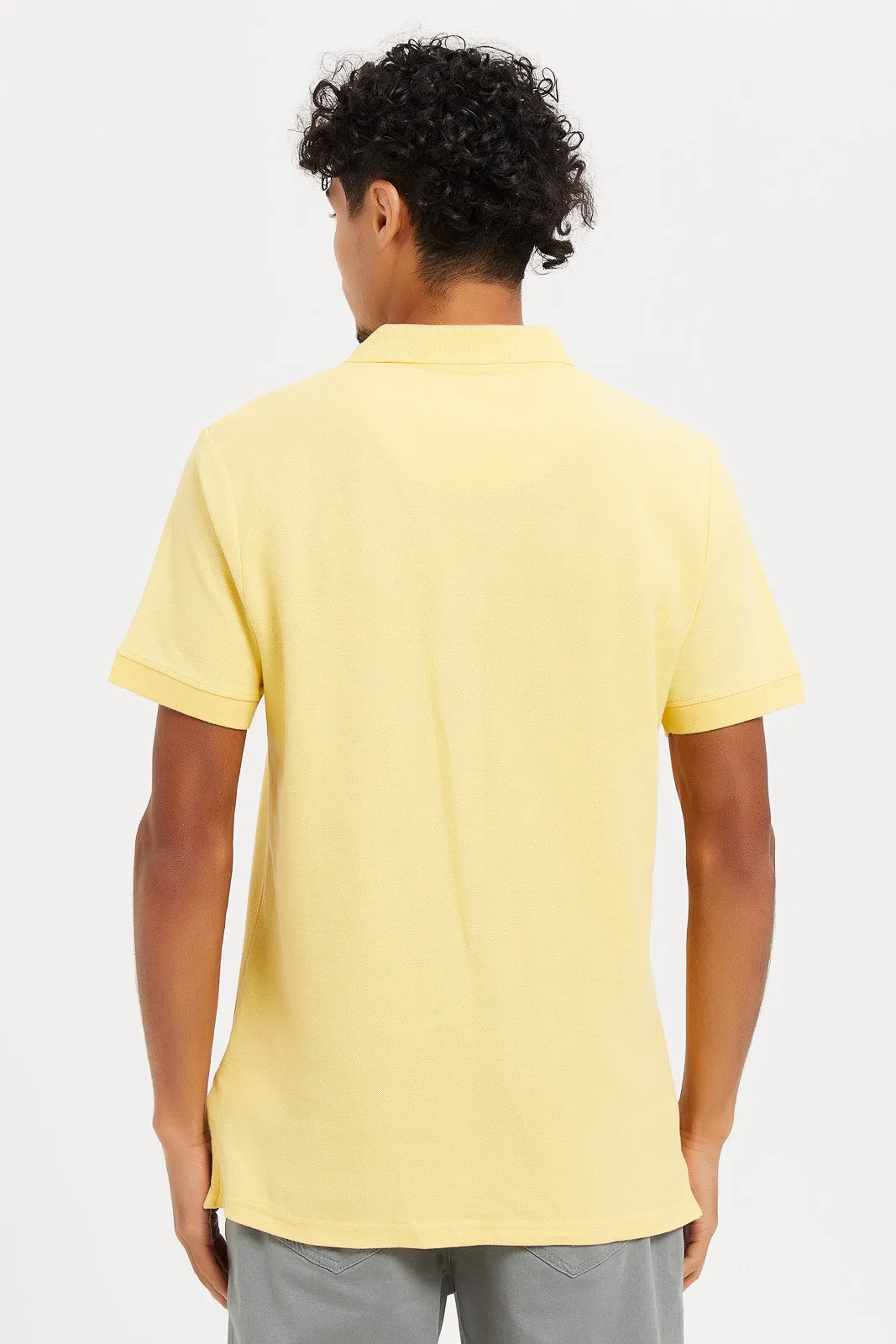 Men Yellow Plain Polo Shirt