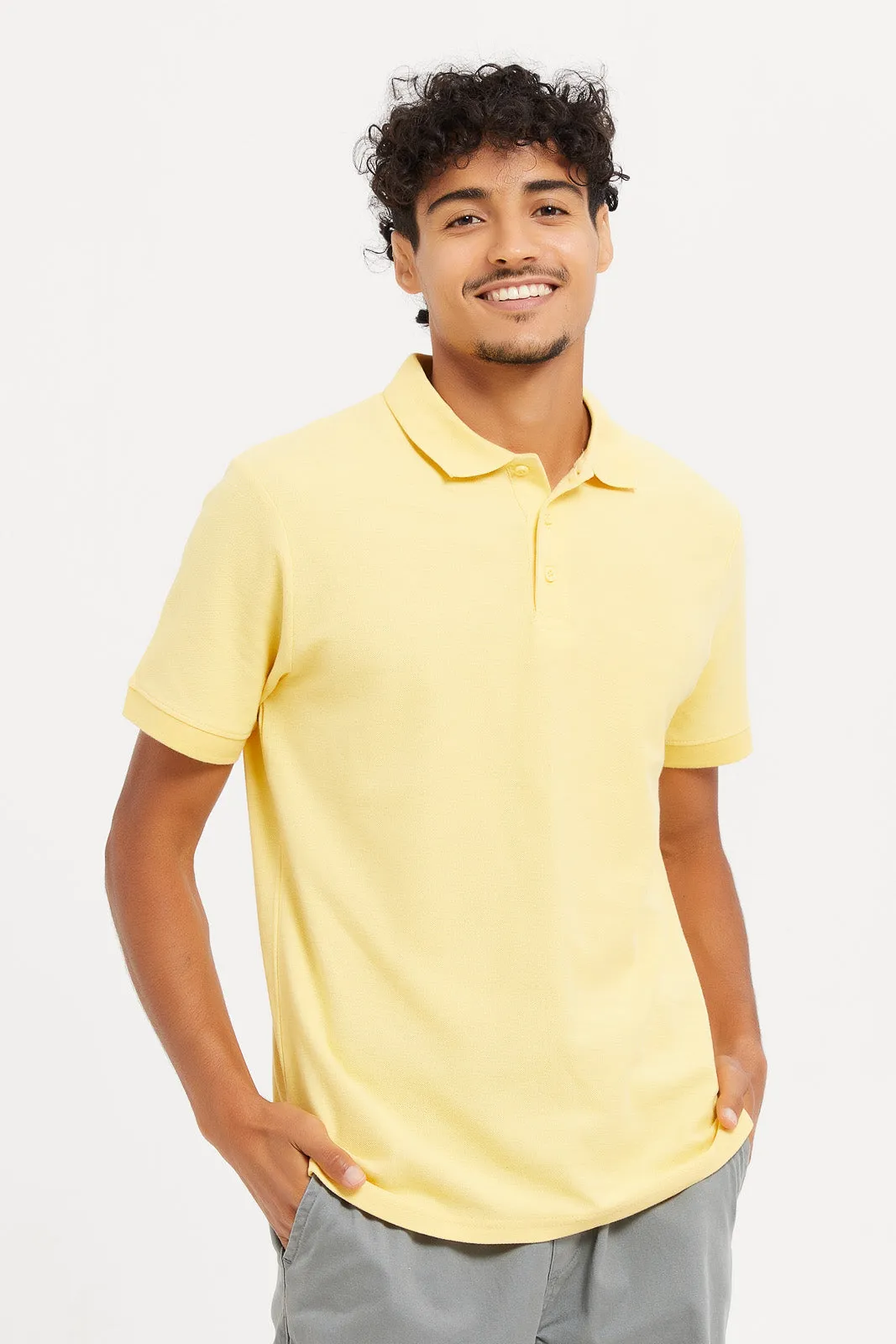 Men Yellow Plain Polo Shirt