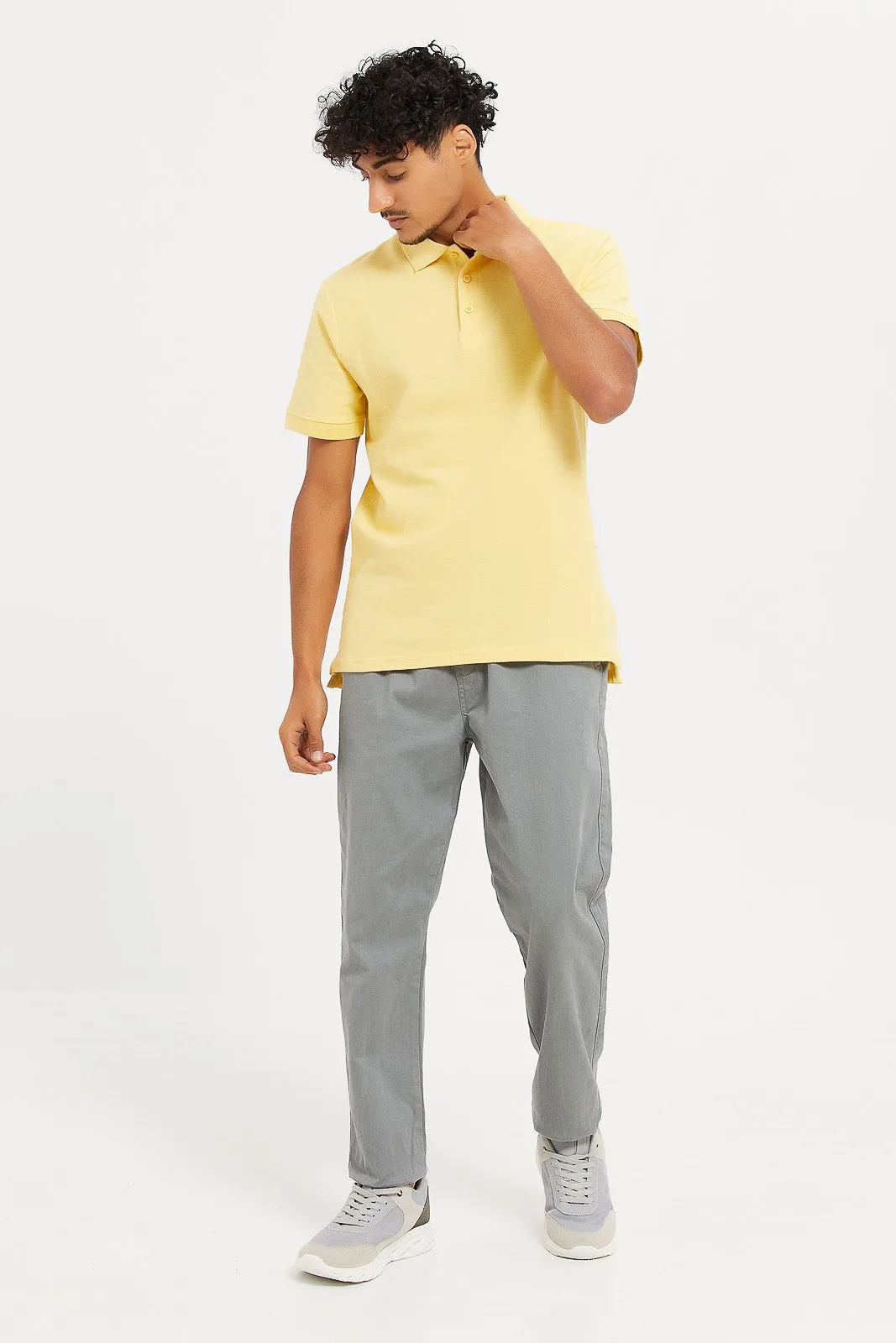 Men Yellow Plain Polo Shirt