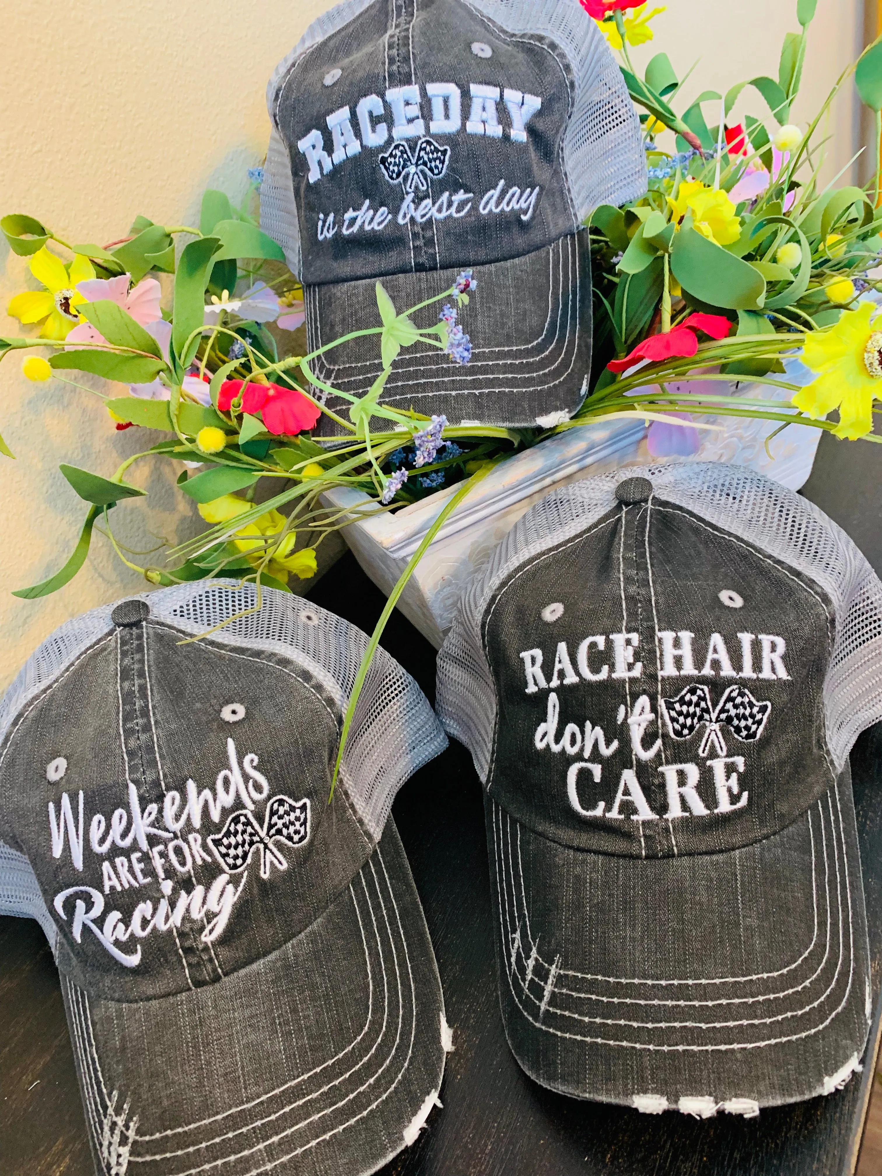 Personalized Racing hats Weekends are for racing Race hair dont care Raceday is the best day