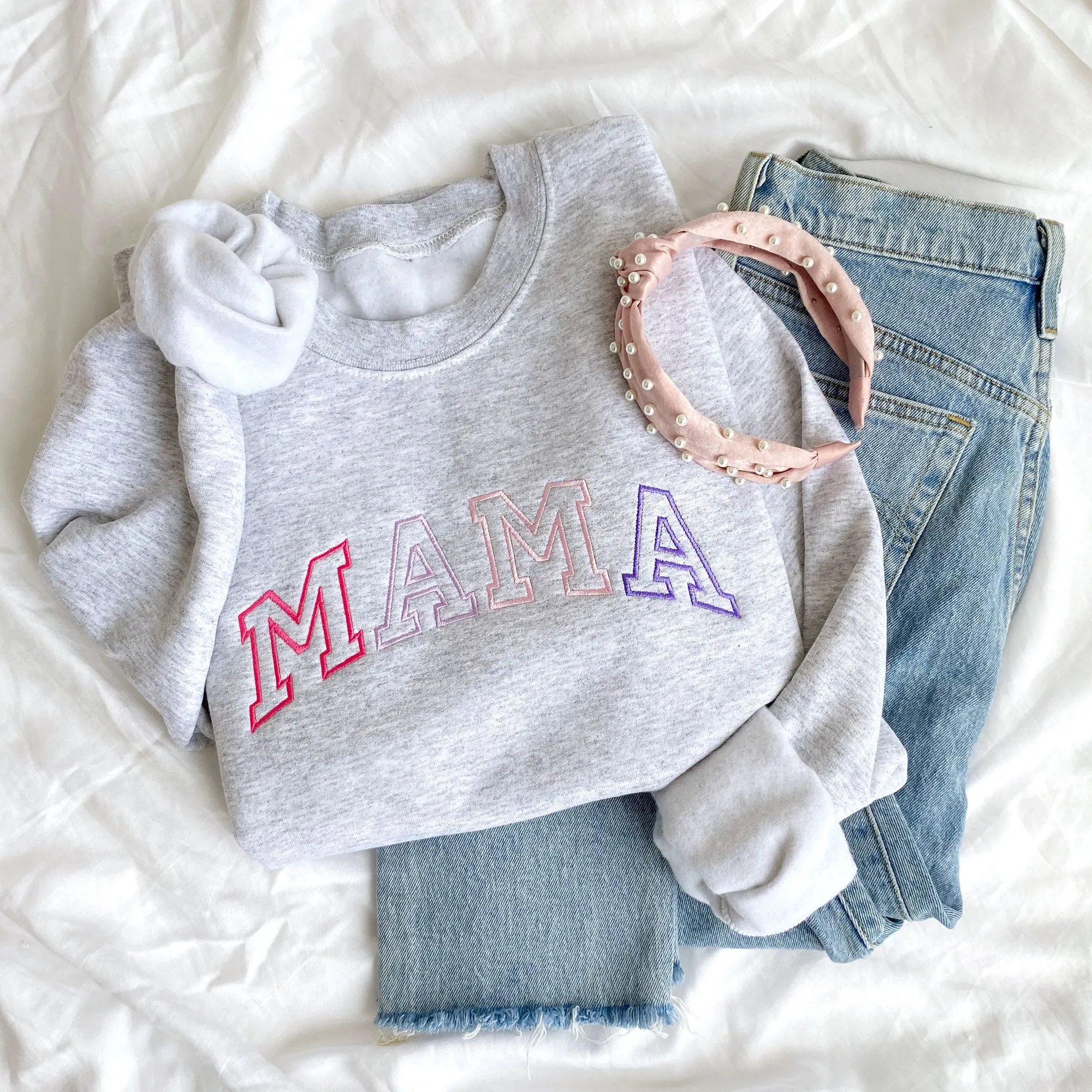 Pink-Purple Embroidered MAMA Crewneck Sweatshirt