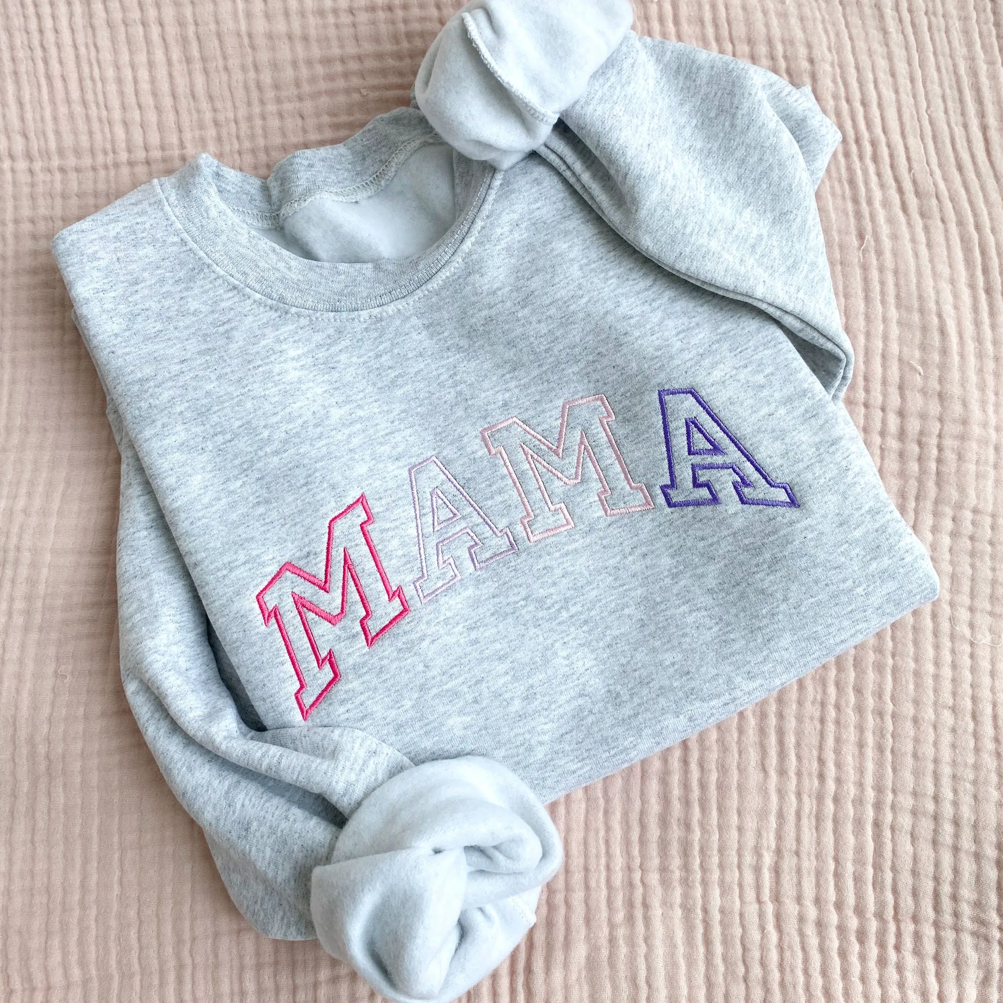 Pink-Purple Embroidered MAMA Crewneck Sweatshirt