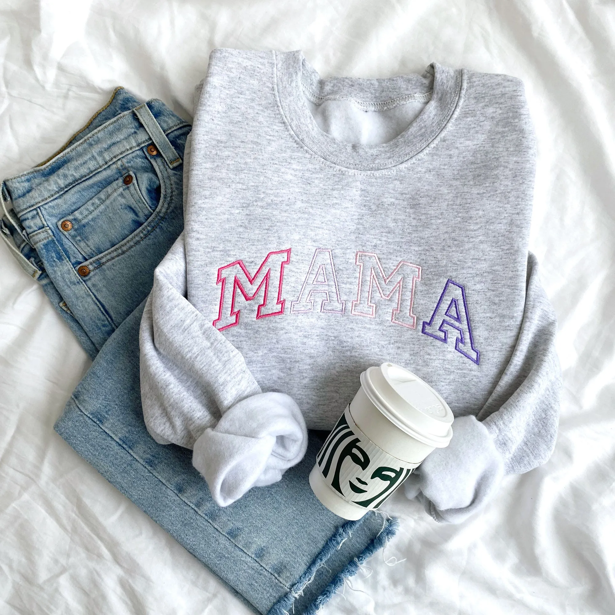 Pink-Purple Embroidered MAMA Crewneck Sweatshirt