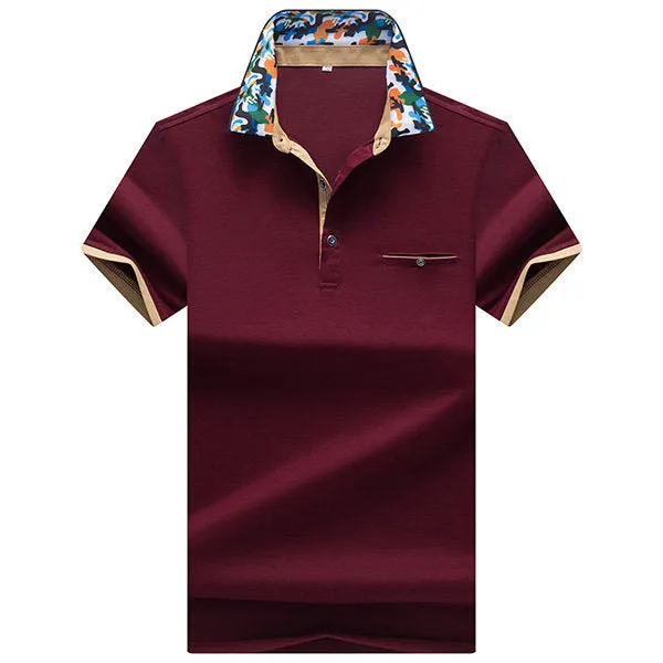 Polo Shirt Printed Collar Short Sleeve Casual Tops Mens Summer Breathable