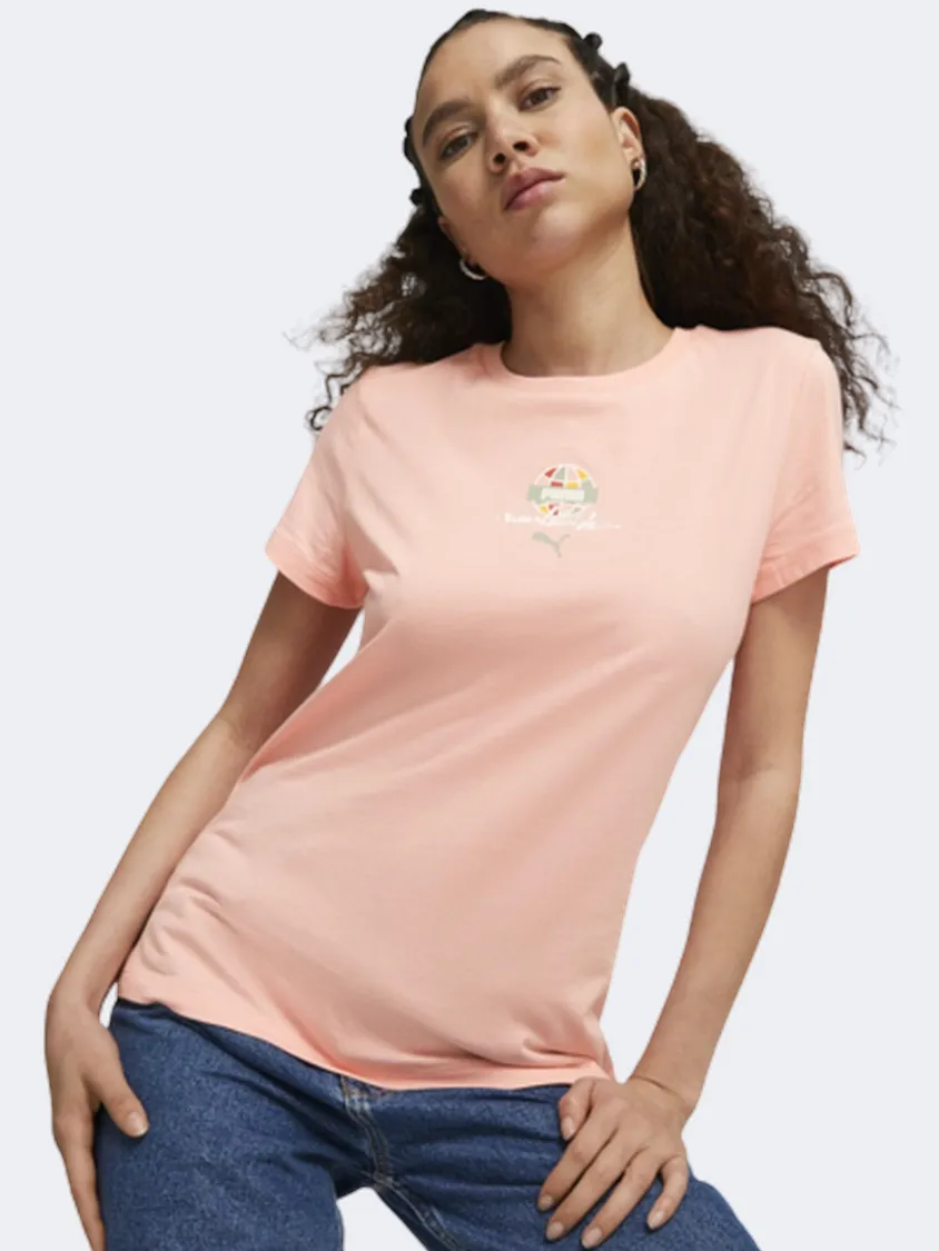 Puma Swxp Worldwide Graphic Women Lifestyle T-Shirt Peach