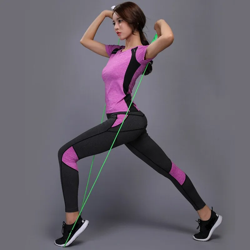 Sexy Yoga Set sports wear for women gym TShirt   Pants Breathable Gym Workout Clothes Compressed Yoga Leggings Sport Suit