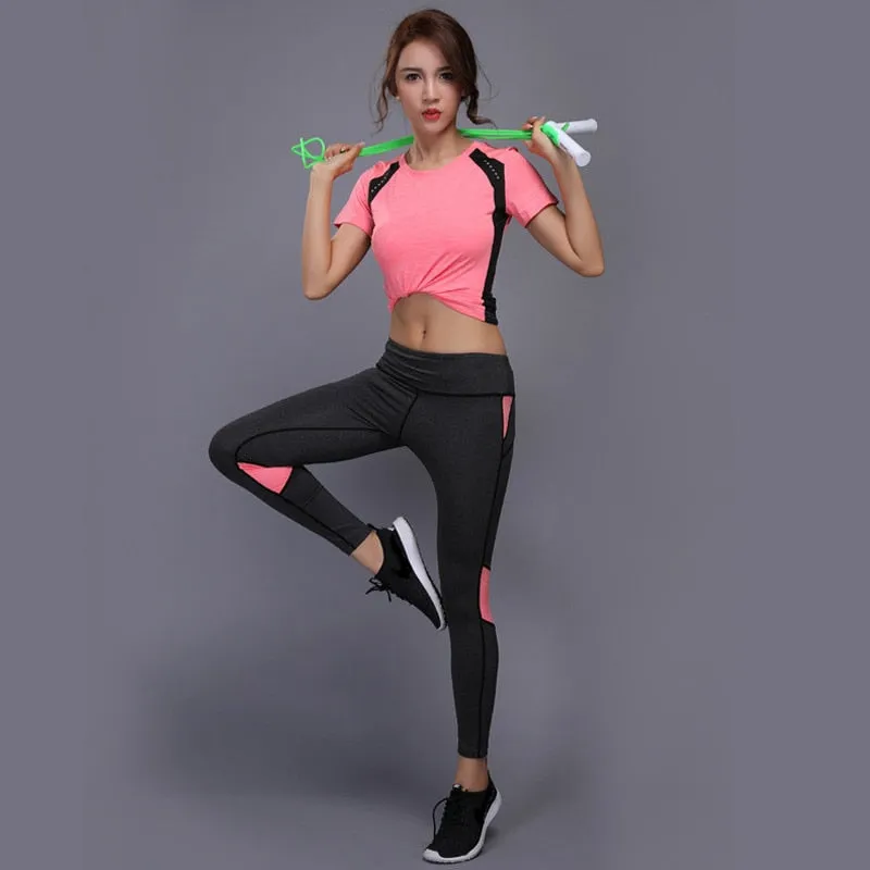 Sexy Yoga Set sports wear for women gym TShirt   Pants Breathable Gym Workout Clothes Compressed Yoga Leggings Sport Suit