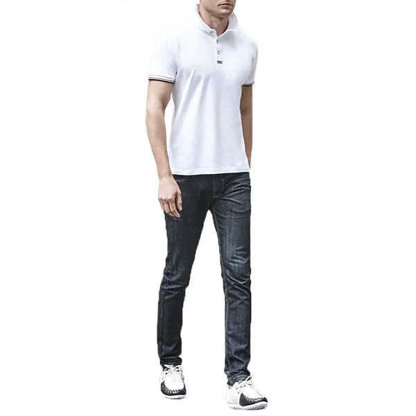 Short Sleeve Casual Polo Shirt Mens Fashion Solid Color Lapel