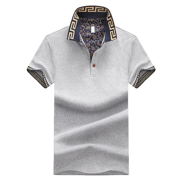 Short Sleeve Spring Summer Casual Tops Mens Stylish Polo Shirt Printed Collar