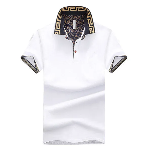 Short Sleeve Spring Summer Casual Tops Mens Stylish Polo Shirt Printed Collar