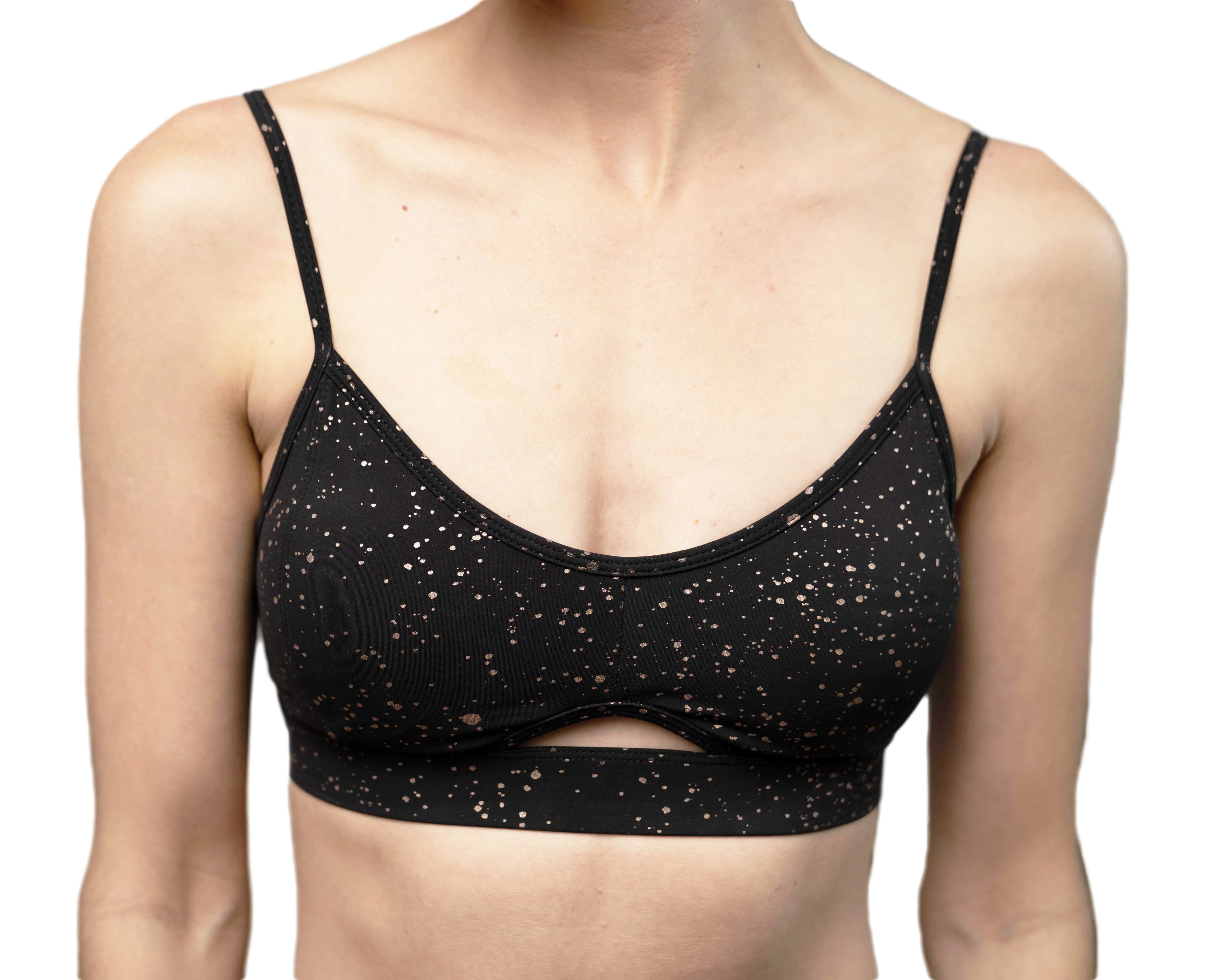 Silver & Rose Gold Sparkle Gabriella Sports Bra - Full Coverage Removable Cup Wirefree Bras for Yoga Training & Gym Workout