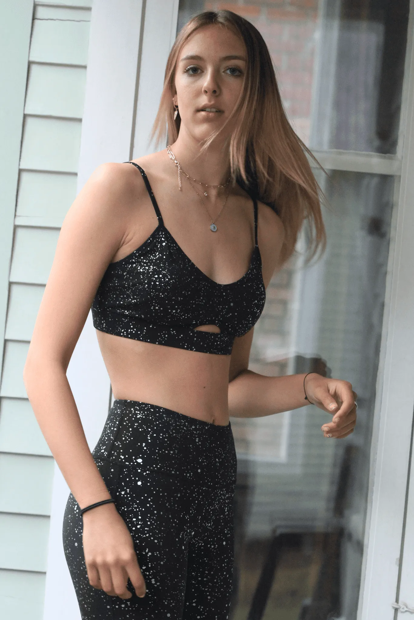 Silver & Rose Gold Sparkle Gabriella Sports Bra - Full Coverage Removable Cup Wirefree Bras for Yoga Training & Gym Workout