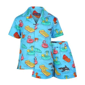 SKY BLUE PRINT SHORT SET FOR BOYS