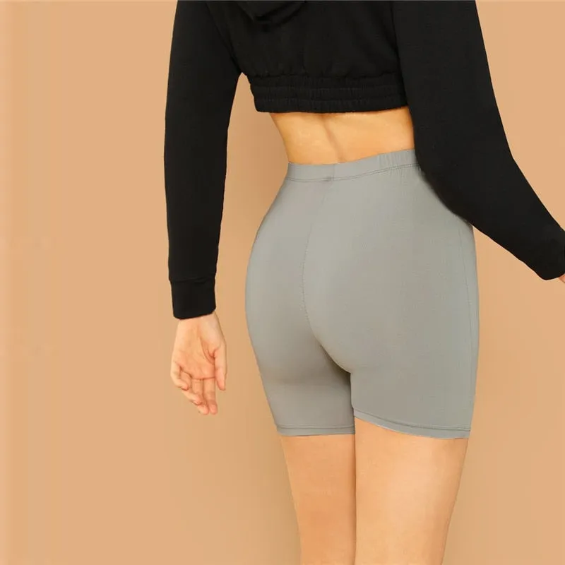 Solid Cycling High Waist Athleisure Crop Fitness Leggings Summer Ladies Casual Workout Leggings