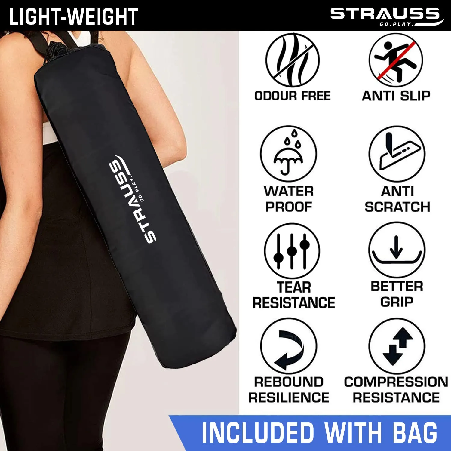 STRAUSS Anti Skid EVA Yoga Mat with Carry Bag, 6mm, Non-Slip Exercise Mat for Home & Gym | Lightweight & Durable Workout Mat | Ideal for Yoga, Pilates, Fitness | Ideal for Men & Women, (Orange)