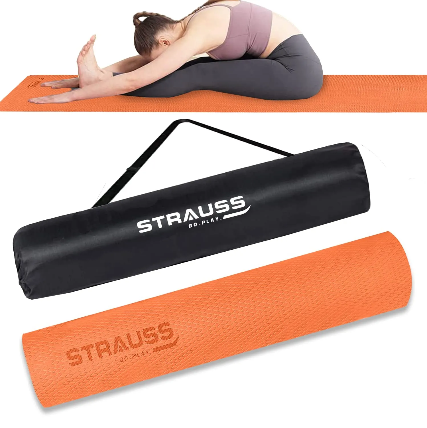 STRAUSS Anti Skid EVA Yoga Mat with Carry Bag, 6mm, Non-Slip Exercise Mat for Home & Gym | Lightweight & Durable Workout Mat | Ideal for Yoga, Pilates, Fitness | Ideal for Men & Women, (Orange)