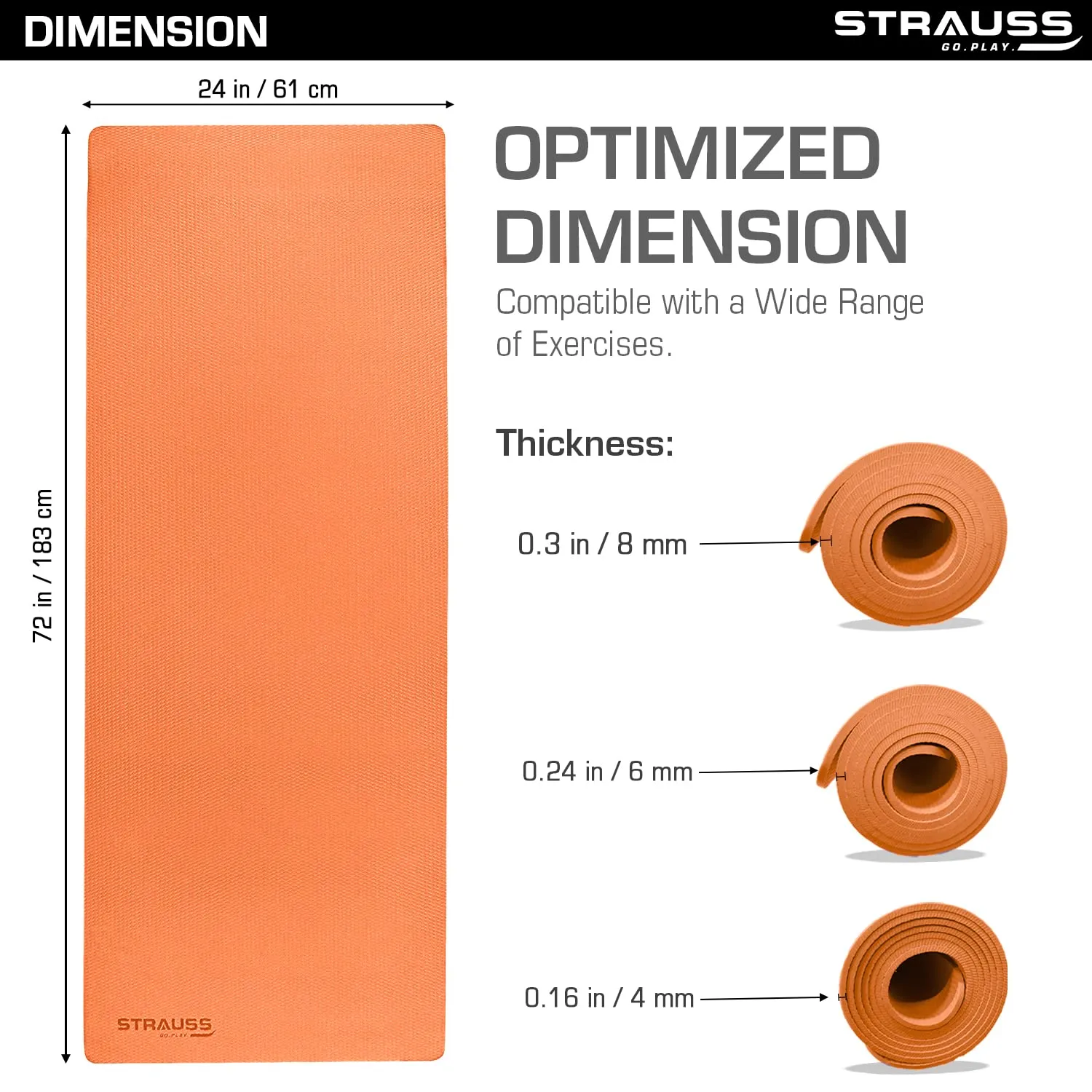 STRAUSS Anti Skid EVA Yoga Mat with Carry Bag, 6mm, Non-Slip Exercise Mat for Home & Gym | Lightweight & Durable Workout Mat | Ideal for Yoga, Pilates, Fitness | Ideal for Men & Women, (Orange)