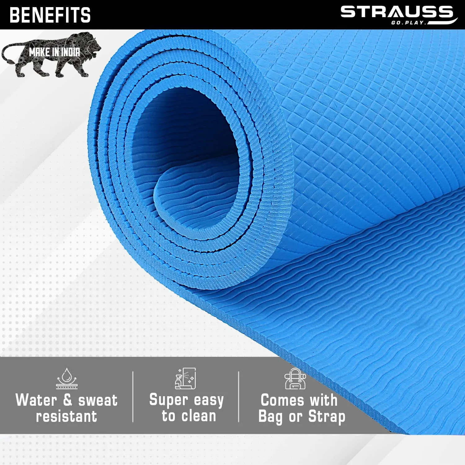 STRAUSS Anti Skid EVA Yoga Mat with Carry Bag, 6mm, Non-Slip Exercise Mat for Home & Gym | Lightweight & Durable Workout Mat | Ideal for Yoga, Pilates, Fitness | Ideal for Men & Women, (Sky Blue)