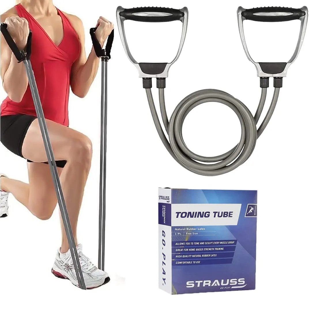 STRAUSS Double Toning Tube | Resistance Band for Exercise & Stretching |Home Gym Equipment for Men and Women |Resistance Tube for Strength Training | Exercise Equipment for Indoor and Outdoor Use