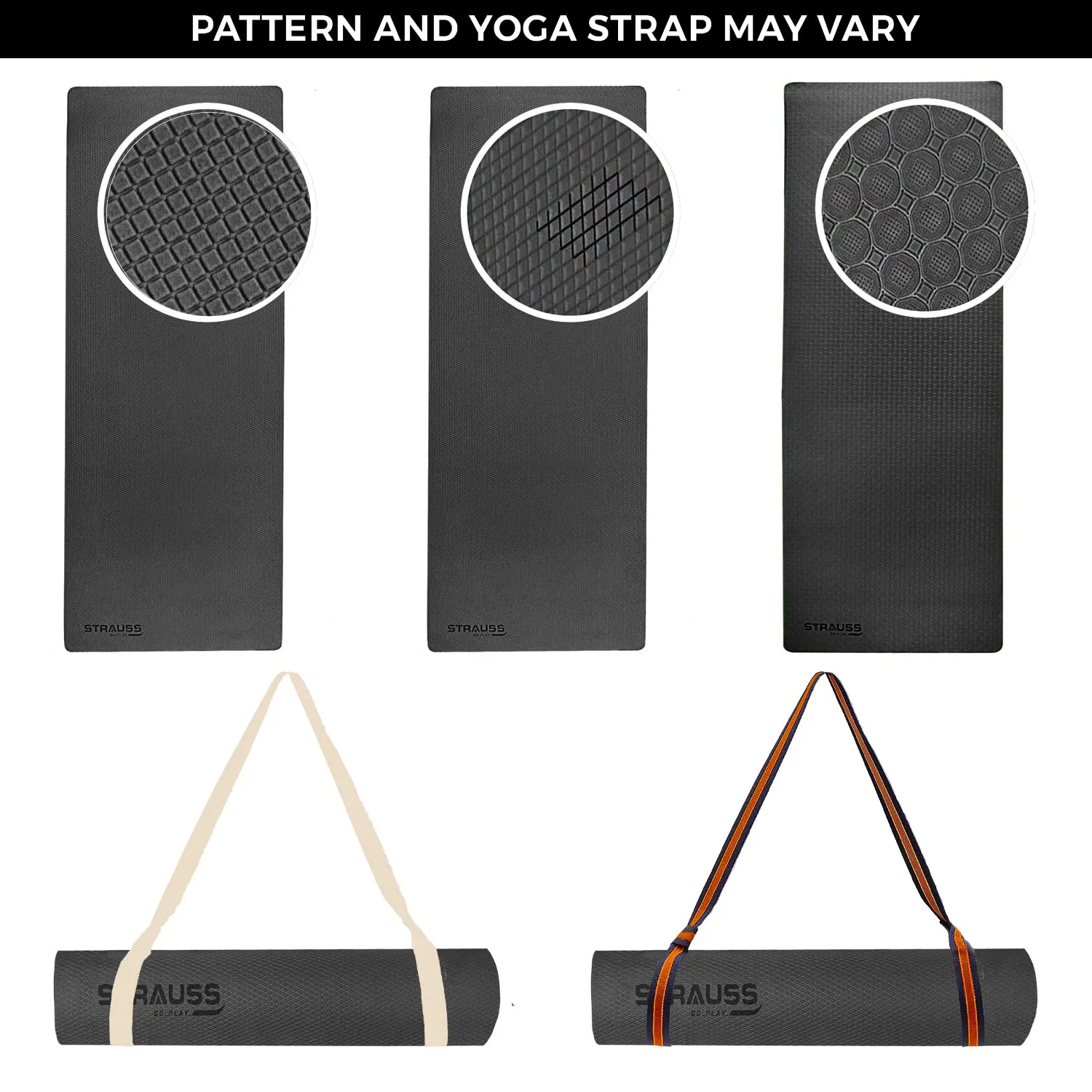 STRAUSS EVA Yoga Mat with Carry Strap | Non-Slip Exercise Mat for Home | Eco-Friendly, Lightweight & Durable Workout Mat | Ideal for Yoga, Pilates, Fitness | Suitable for Men & Women, 8mm (Black)