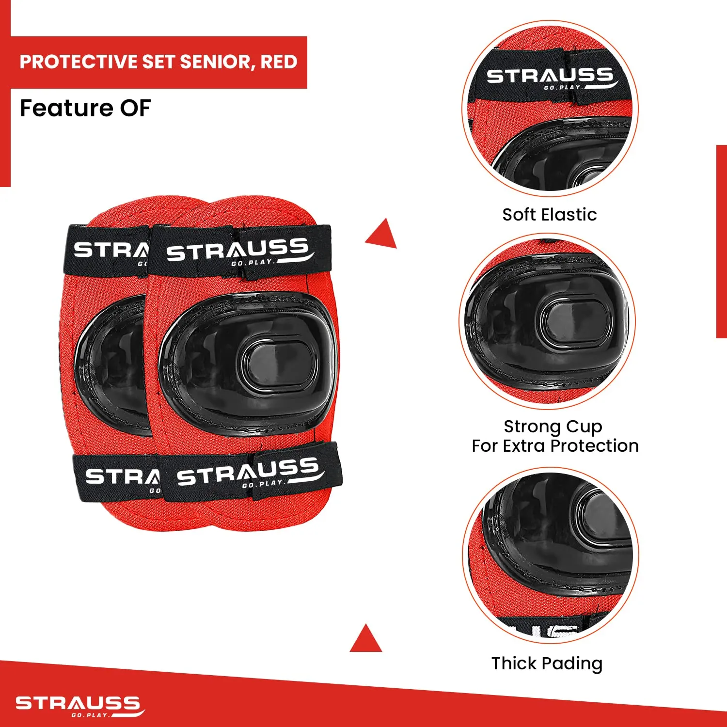 Strauss Professional All-in-One Protective Gear Set |4 Pieces for Roller Skating,Skateboarding,Inline Skating,Cycling & Running|Safety Gear for Boys & Girls|Complete Protection Kit|Size: Senior,(Red)