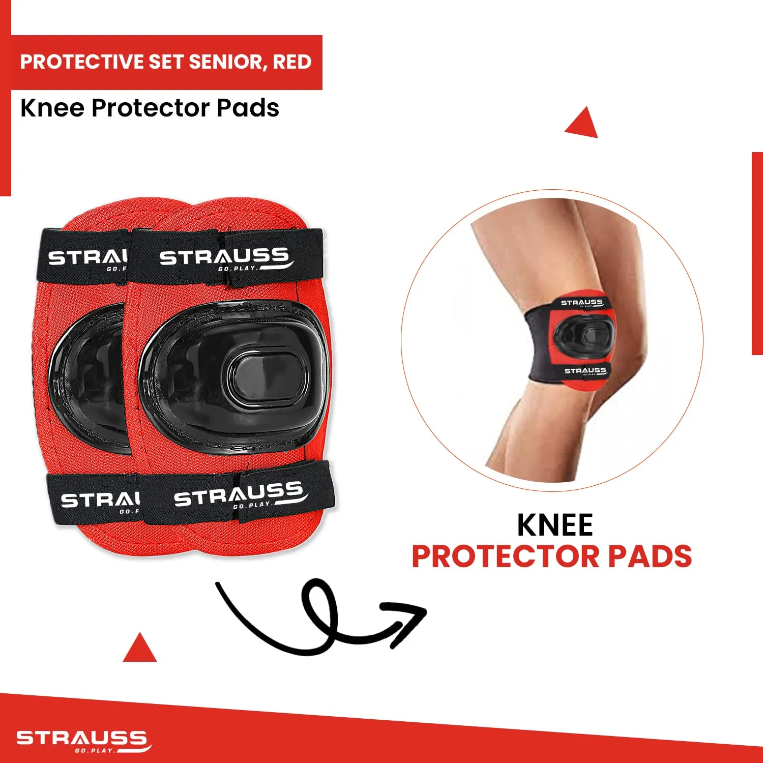 Strauss Professional All-in-One Protective Gear Set |4 Pieces for Roller Skating,Skateboarding,Inline Skating,Cycling & Running|Safety Gear for Boys & Girls|Complete Protection Kit|Size: Senior,(Red)