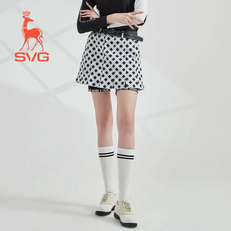 SVG Golf Spring and Summer Women's Black and White Plaid Print Sports Skort